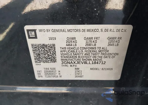 2020 Chevrolet Equinox Fwd 2Fl from USA, damaged, VIN 3GNAXJEV8LL184712